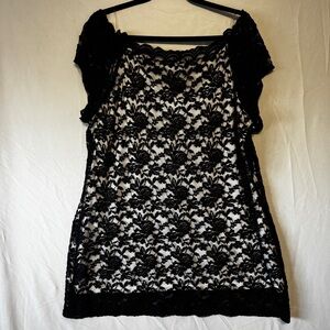 Warehouse One Womens Size XXXL Floral Lace Overlay Top Black Lined Whimsigoth
